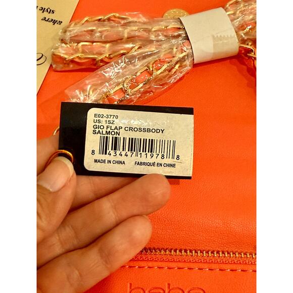 NWT Bebe Faux Leather Gio Flap Crossbody Handbag Salmon Size Small - Picture 9 of 10